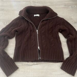 Hollister Brown Cable Knit Zip Up
